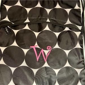 Thirty-One Cinch Sac Zipper Black‎ Dots with Pink 'W' 18 1/2" Long x 14" Wide